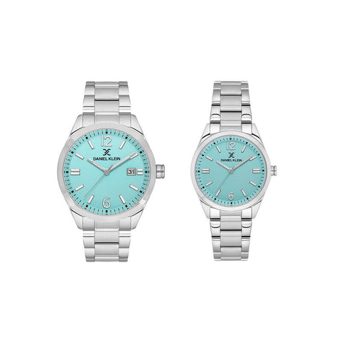 Daniel Klein Pair Couple Analog Watch DK.1.13753-3 Silver Stainless Steel Strap