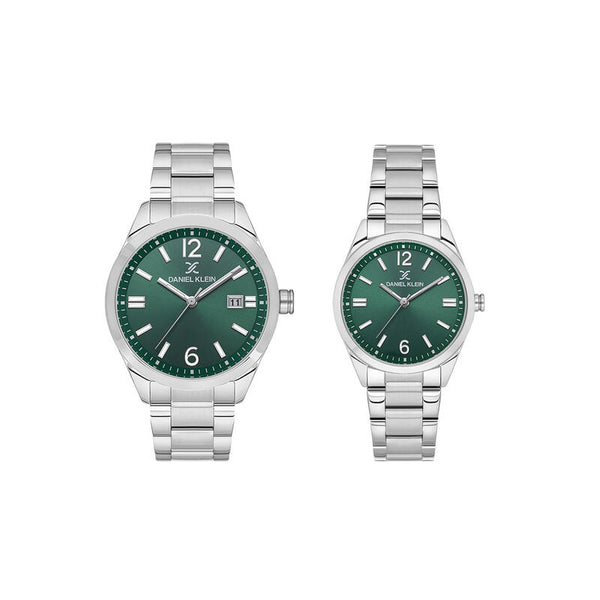 Daniel Klein Pair Couple Analog Watch DK.1.13753-4 Silver Stainless Steel Strap