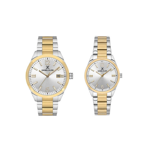 Daniel Klein Pair Couple Analog Watch DK.1.13753-6 Gold Stainless Steel Strap