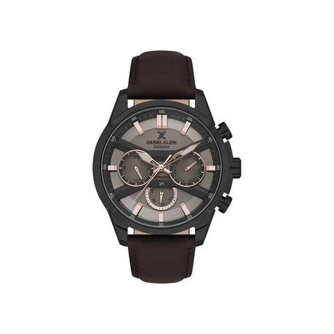 Daniel Klein Exclusive Men Chronograph Watch DK.1.13794-4 D.Brown Genuine Leather Strap