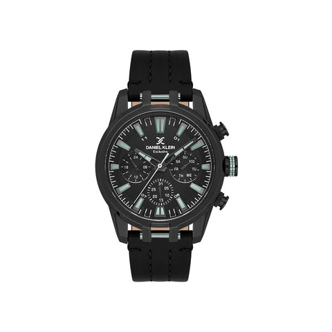 Daniel Klein Exclusive Men Chronograph Watch DK.1.13803-5 Black Genuine Leather Strap