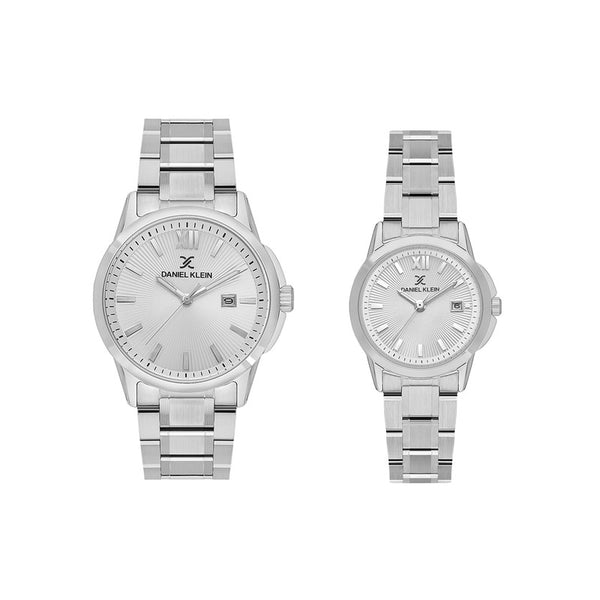 Daniel Klein Pair Couple Analog Watch DK.1.13839-1 Silver Stainless Steel Strap