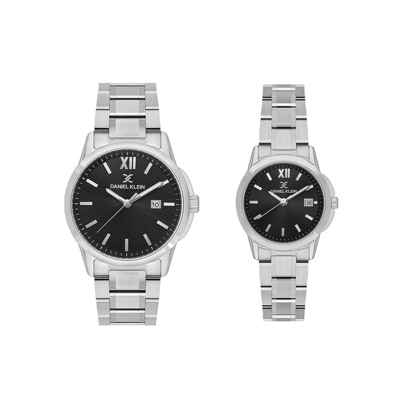 Daniel Klein Pair Couple Analog Watch DK.1.13839 2 Silver Stainless Steel Strap The Wola