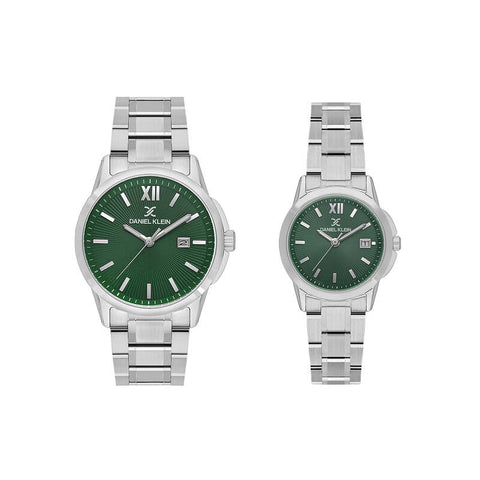 Daniel Klein Pair Couple Analog Watch DK.1.13839-3 Silver Stainless Steel Strap