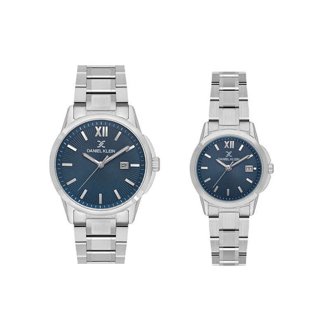 Daniel Klein Pair Couple Analog Watch DK.1.13839-4 Silver Stainless Steel Strap