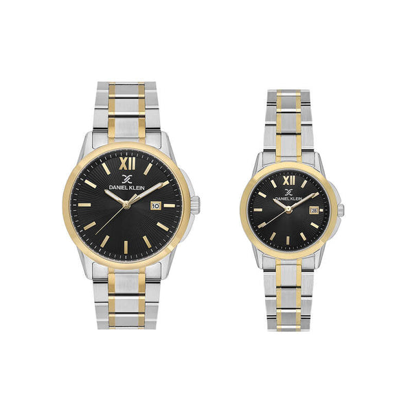 Daniel Klein Pair Couple Analog Watch DK.1.13839-5 Gold Stainless Steel Strap