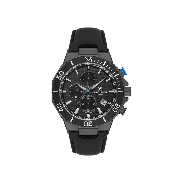 Daniel Klein Exclusive Men Chronograph Watch DK.1.13841-3 Black Genuine Leather Strap