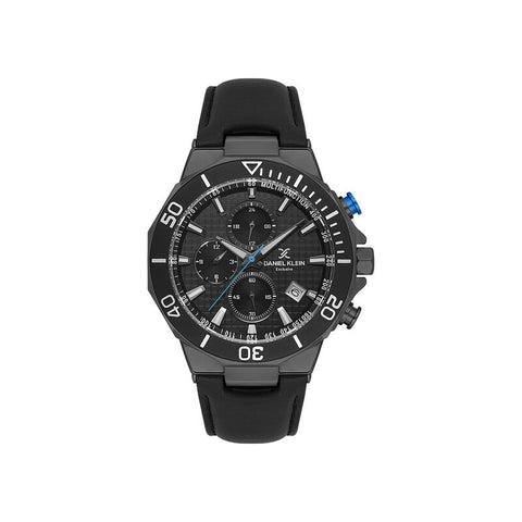 Daniel Klein Exclusive Men Chronograph Watch DK.1.13841-3 Black Genuine Leather Strap