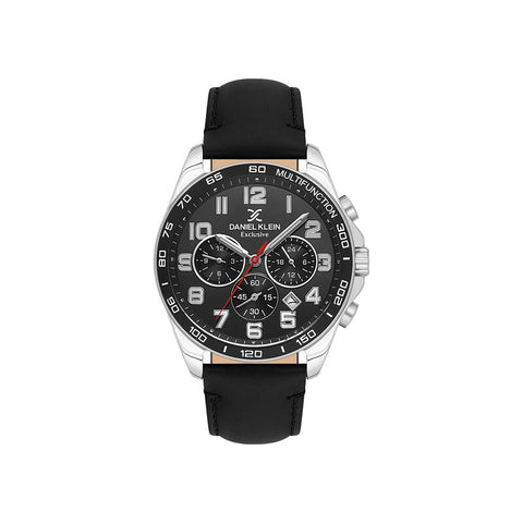 Daniel Klein Exclusive Men Chronograph Watch DK.1.13843-1 Black Genuine Leather Strap