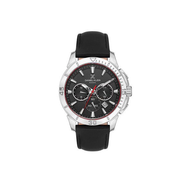 Daniel Klein Exclusive Men Chronograph Watch DK.1.13893-1 Black Genuine Leather Strap