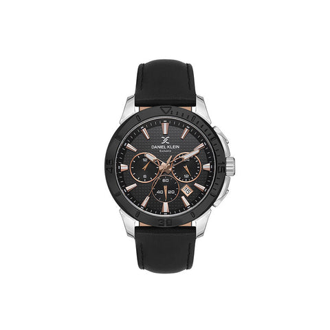 Daniel Klein Exclusive Men Chronograph Watch DK.1.13893-3 Black Genuine Leather Strap