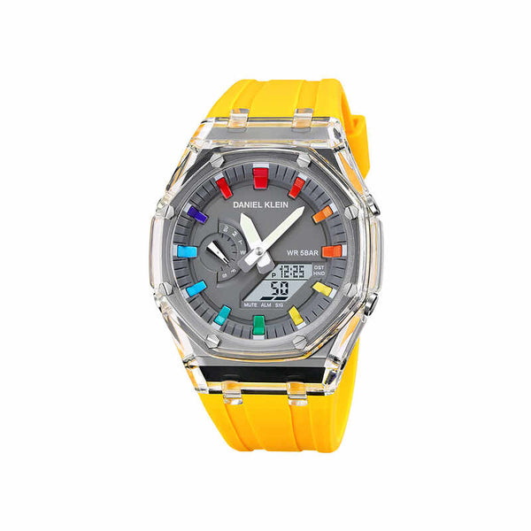 Daniel Klein Men Analog-Digital Watch DK.2100-2 Yellow Silicone Strap