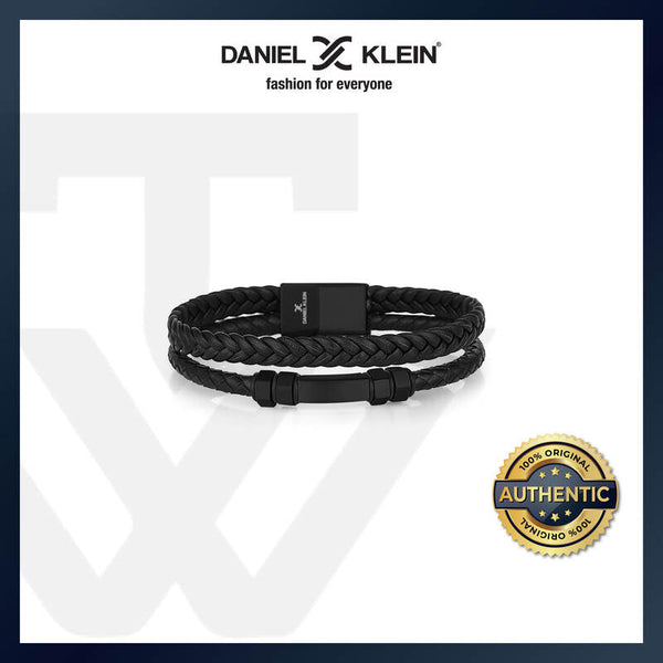 Daniel Klein Men's Bracelet DKJ.5.2008-2 Black Cowhide Braided Multi Layer Leather Men Bangle