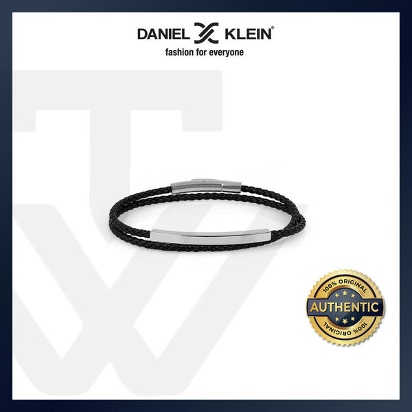 Daniel Klein Men's Bracelet DKJ.6.3026-1 Black Cowhide Slim Braided Multi Layer Leather Men Bangle