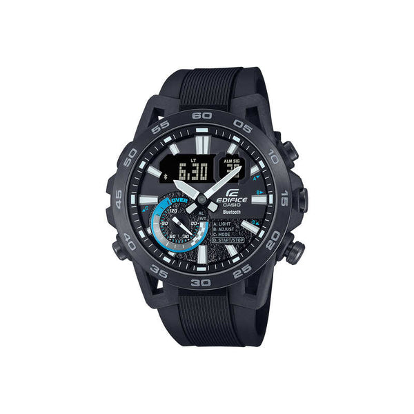 Casio Edifice Men Analog-Digital Watch w. Bluetooth ECB-40PB-1A Black Resin Strap