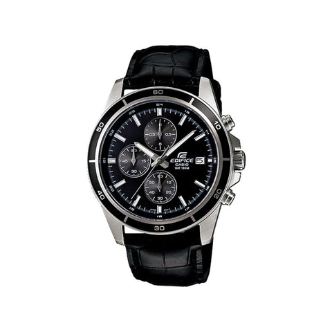 Edifice Men's Chronograph Watch EFR-526L-1AV Black Genuine Leather Band Man Watch