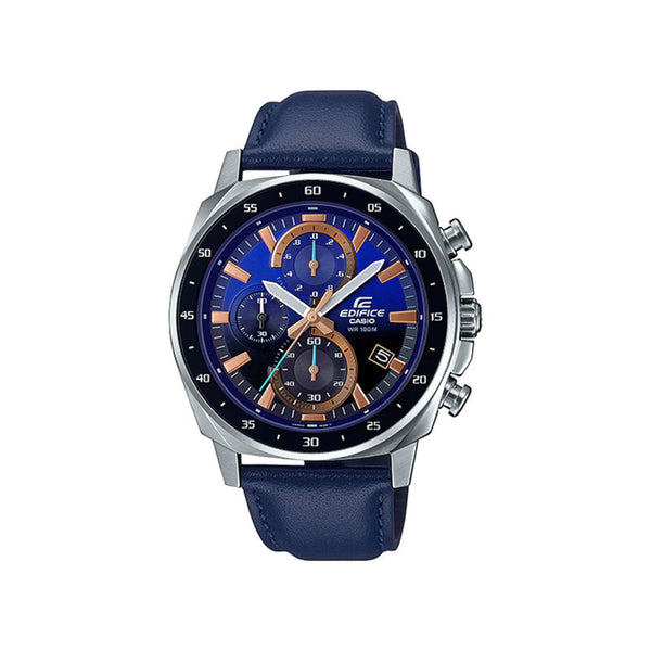 Edifice Men's Chronograph Watch EFV-600L-2AV Blue Genuine Leather Man Watch