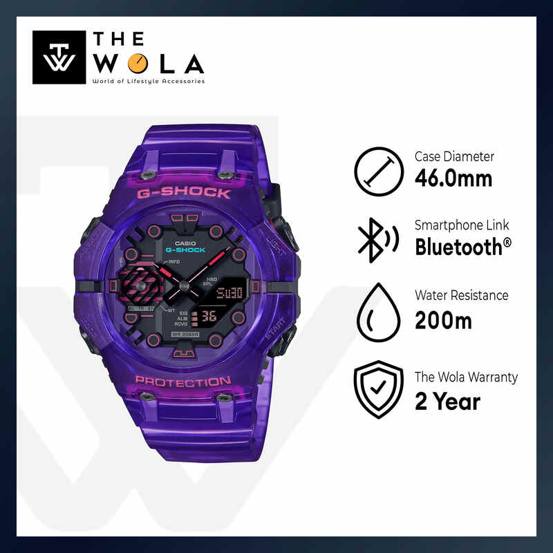 Casio G-Shock Men Analog-Digital Sport Watch GA-B001CBRS-6A Purple Resin Strap w. Bluetooth