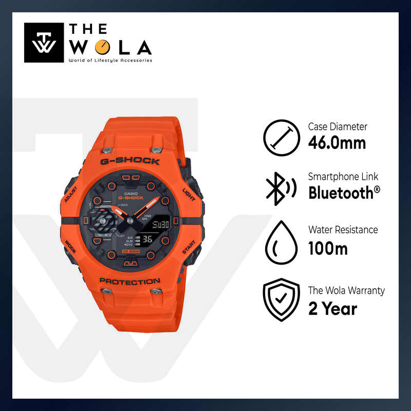 Casio G-shock Men Analog-Digital Watch GA-B001FL-4A w. Bluetooth Orange Resin Strap