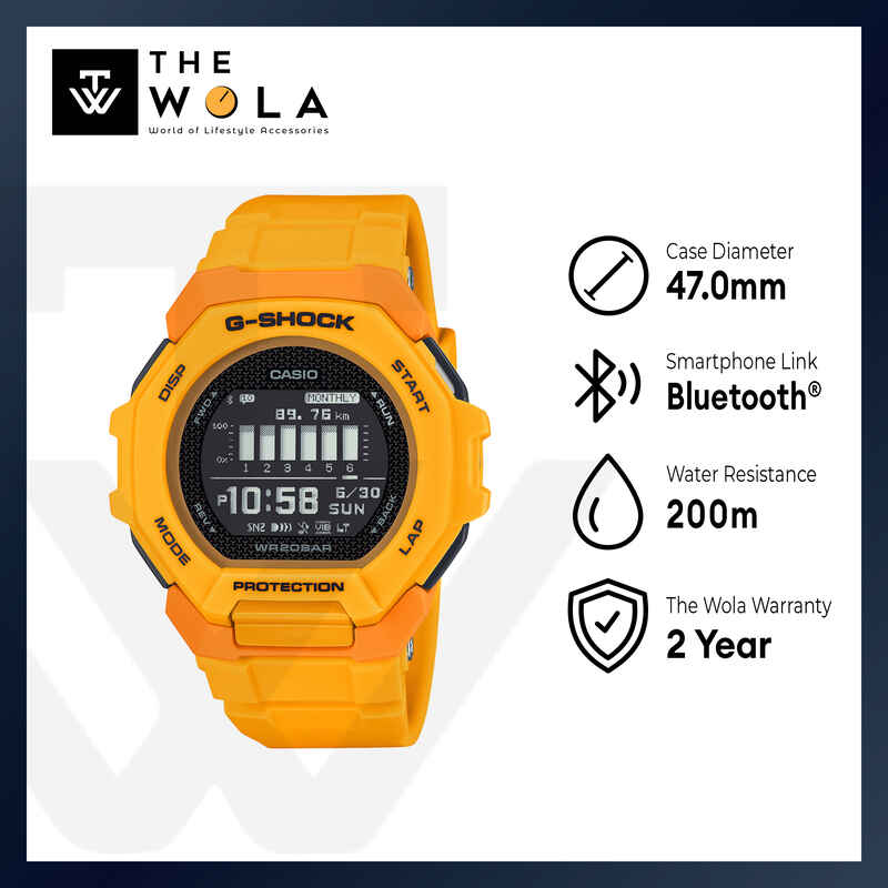 Casio G-Shock G-Squad Men Digital Watch GBD-300-9 Orange Resin Strap w. Bluetooth