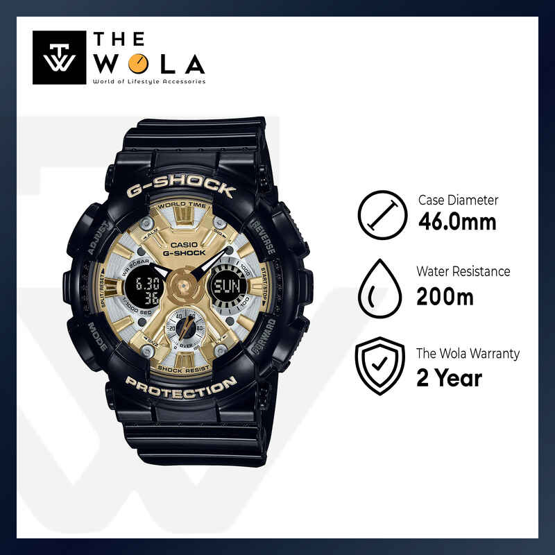 Casio G-Shock Analog-Digital Watch GMA-S120GB-1A Black & Gold Dial with Black Resin Band Sports Watch