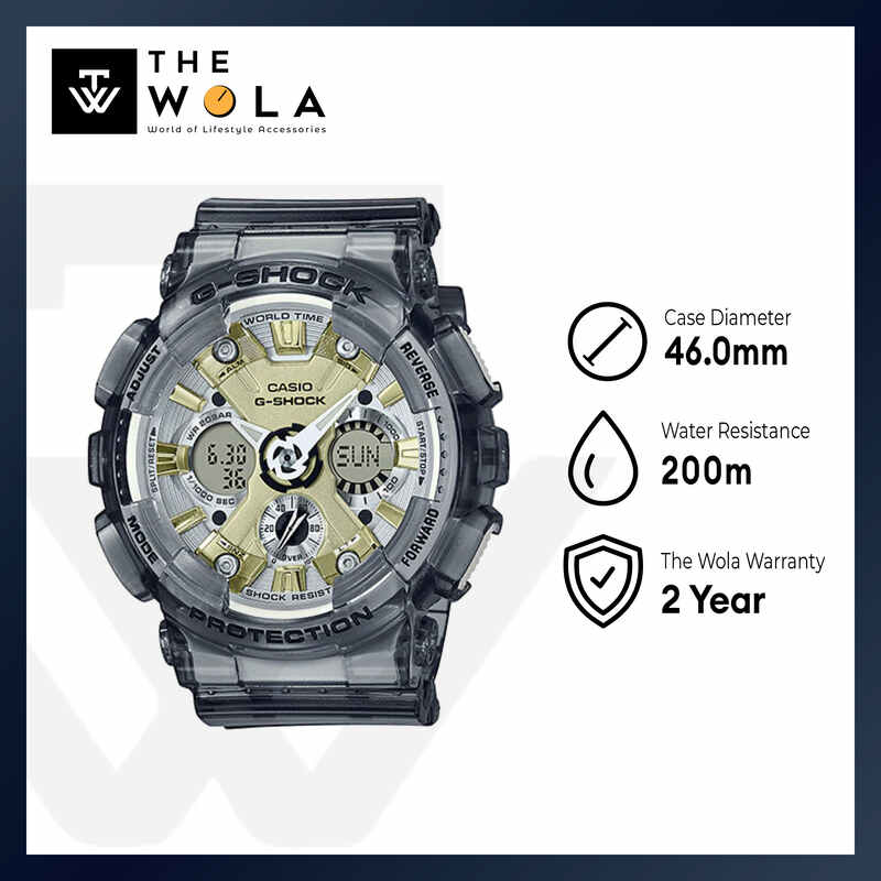 Casio G-Shock Women's Analog-Digital Watch GMA-S120GS-8A Grey Skeleton Resin Band Ladies Sport Watch