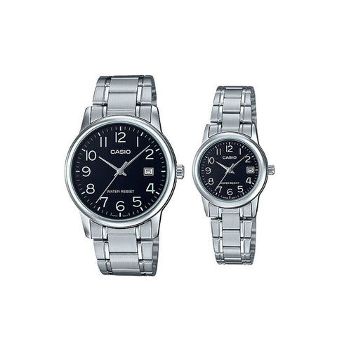 Casio Couple Analog Watch MTP/LTP-V002D-1B Silver Stainless Steel Strap