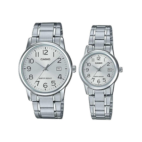 Casio Couple Analog Watch MTP/LTP-V002D-7B Silver Stainless Steel Strap