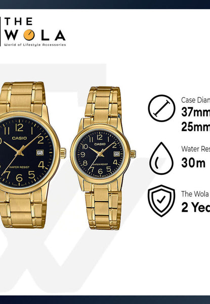 Casio Couple Analog Watch MTP/LTP-V002G-1B Gold Stainless Steel Strap