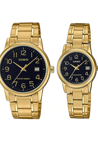 Casio Couple Analog Watch MTP/LTP-V002G-1B Gold Stainless Steel Strap