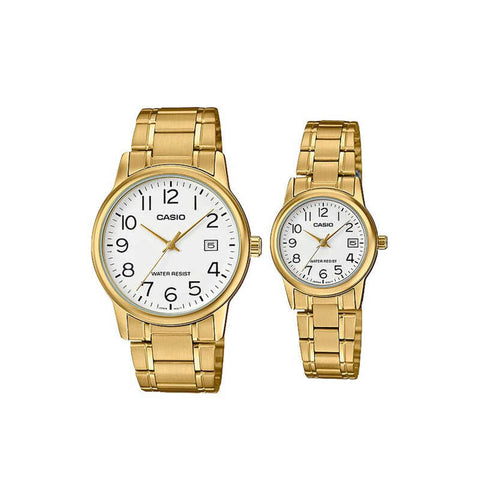 Casio Couple Analog Watch MTP/LTP-V002G-7B2 Gold Stainless Steel Strap