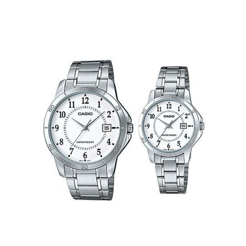 Casio Couple Analog Watch MTP/LTP-V004D-7B Silver Stainless Steel Strap