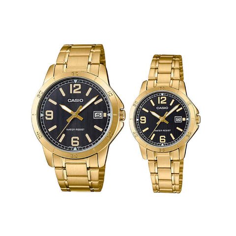 Casio Couple Analog Watch MTP/LTP-V004G-1B Gold Stainless Steel Strap