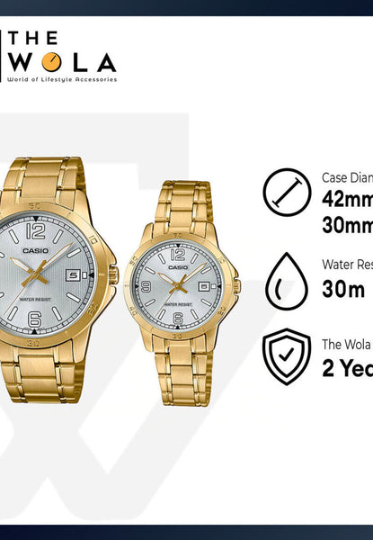 Casio Couple Analog Watch MTP/LTP-V004G-7B2 Gold Stainless Steel Strap