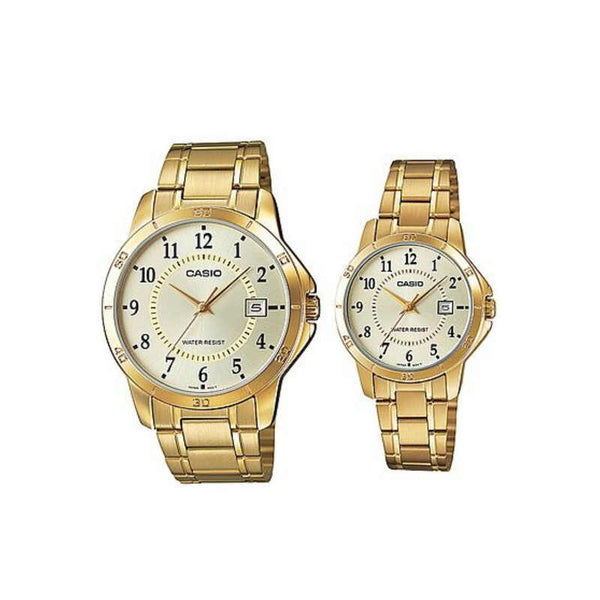 Casio Couple Analog Watch MTP/LTP-V004G-9B Gold Stainless Steel Strap