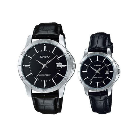 Casio Couple Analog Watch MTP/LTP-V004L-1A Black Leather Strap