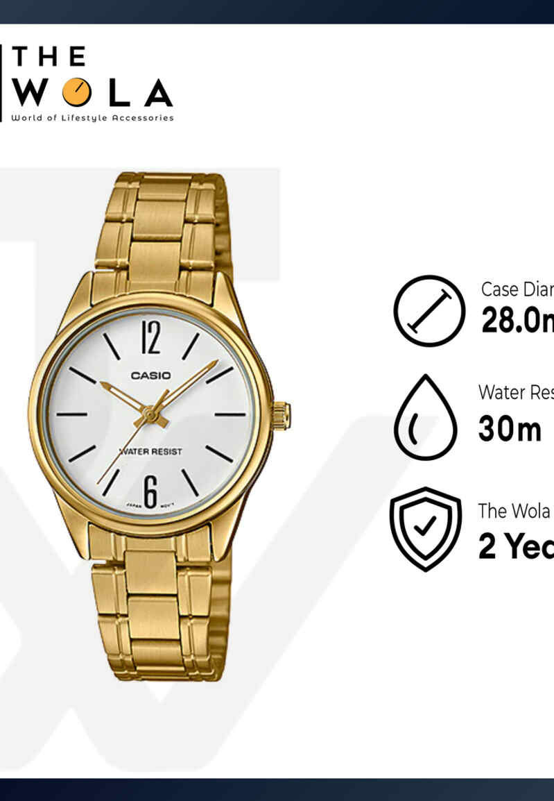 Casio Women Analog Watch LTP-V005G-7B Gold Stainless Steel Strap