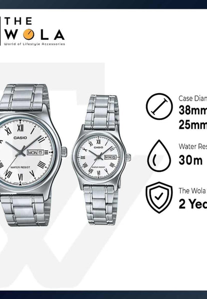 Casio Couple Analog Watch MTP/LTP-V006D-7B Silver Stainless Steel Strap