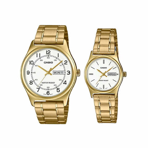 Casio Couple Analog Watch MTP/LTP-V006G-7B Gold Stainless Steel Strap