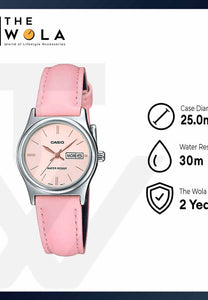 Casio Women Analog Watch LTP-V006L-4B Pink Leather Strap