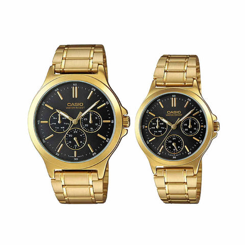 Casio Couple Chronograph Watch MTP/LTP-V300G-1A Gold Stainless Steel Strap