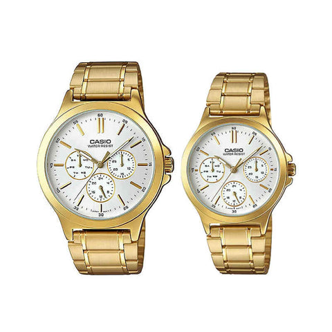 Casio Couple Chronograph Watch MTP/LTP-V300G-7A Gold Stainless Steel Strap