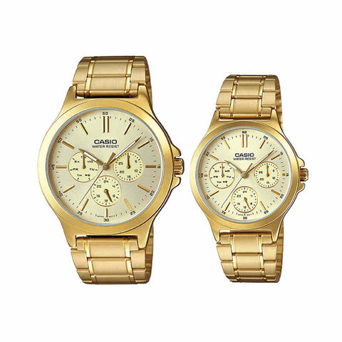 Casio Couple Chronograph Watch MTP/LTP-V300G-9A Gold Stainless Steel Strap