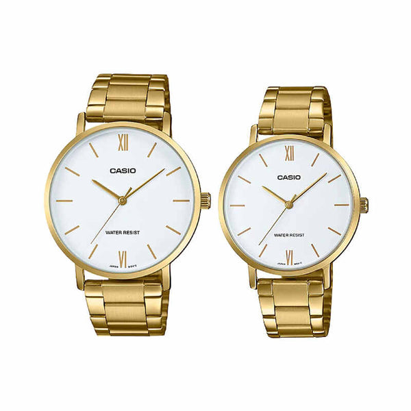 Casio Couple Analog Watch MTP/LTP-VT01G-7B Gold Stainless Steel Strap