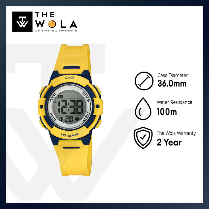 Q&Q Watch By Citizen M185J003Y Kids Digital Watch with Yellow Rubber Strap