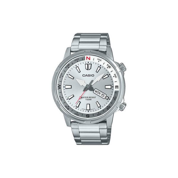 Casio Men Analog Watch MTD-130D-7AV Silver Stainless Steel Strap