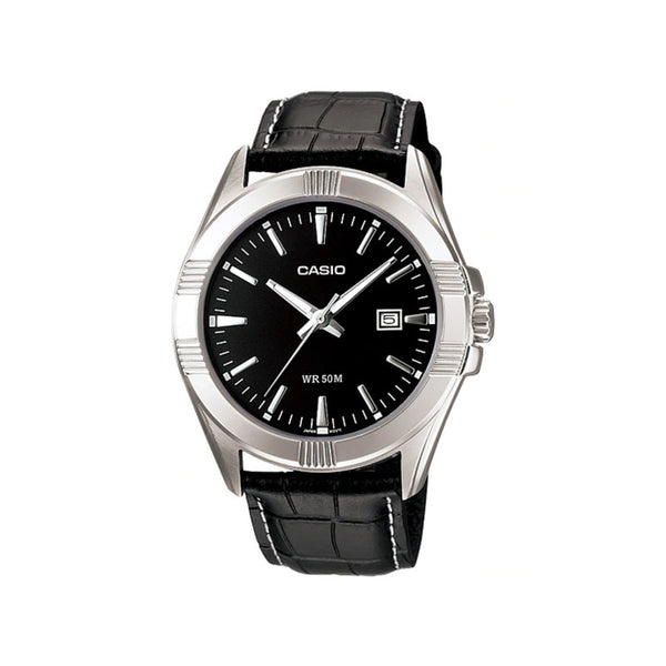 Casio Men Analog Watch MTP-1308L-1A Black Leather Strap