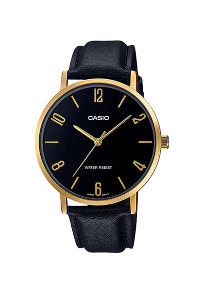 Casio Men Analog Watch MTP-VT01GL-1B2 Black Leather Strap