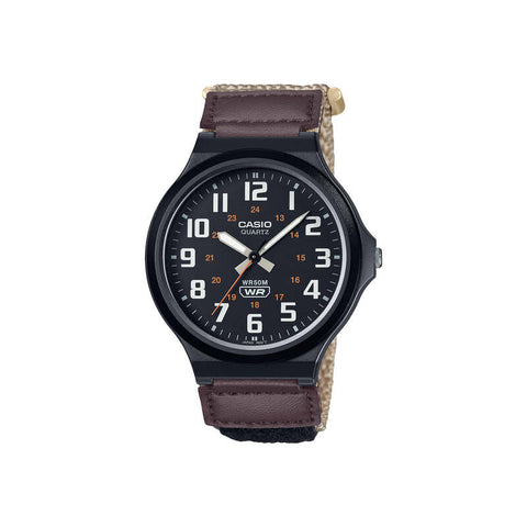 Casio Men's Analog Watch MW-240B-5BVDF Brown Cloth Strap