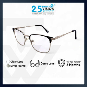 2.5 NVG OPH Men's Square Frame Silver Metal Optical Frame with Demo Lens OPH1120212